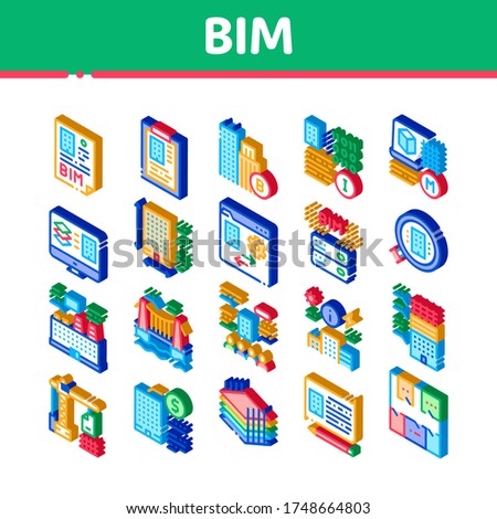Bim Building Information Modeling Isometric Icons Set Vector Foto stock © pikepicture