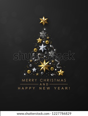 Stok fotoğraf: Christmas Card With Christmas Tree Label On White