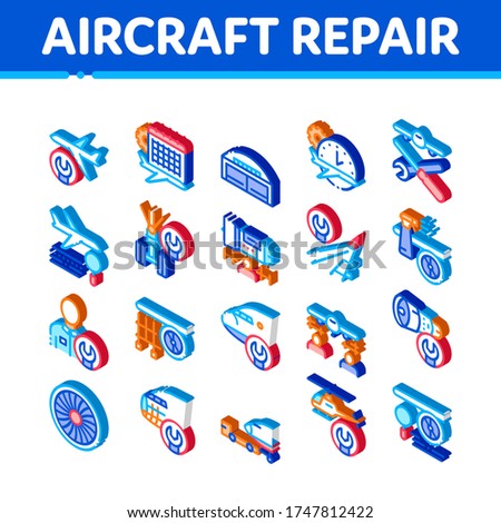 Foto stock: Aircraft Repair Tool Isometric Icons Set Vector