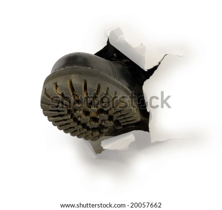 Male Black Boot In Hole Of Paper Stockfoto © pzAxe