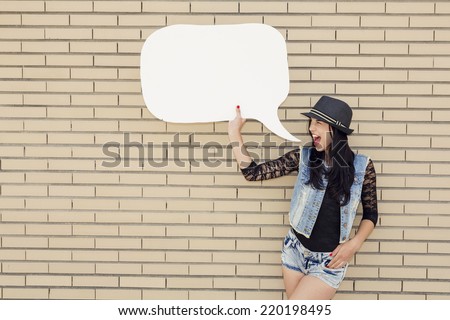 ストックフォト: Beautiful Fashion Teen In Front Of A Brick Wall