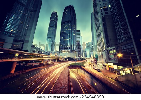 商業照片: Blurred Image Of Night City Street Hong Kong