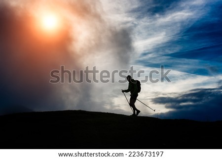 Stock photo: Nordic Walking Silhouette At Sunset