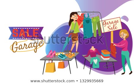 Stock foto: Garage Sale People Selling Second Hand Items Vector