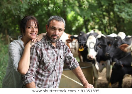 Stock photo: Farmer And His Wife In Front Of Their Cows