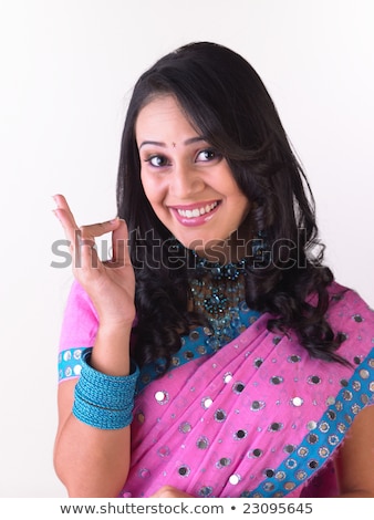 Foto stock: Beautiful Indian Happy Woman In Pink Sari