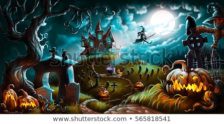 Stok fotoğraf: Halloween Background With Pumpkin And Scarecrow