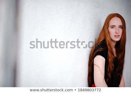 Stock fotó: Young Redhead Girl In Black Long Dress Isolated On White