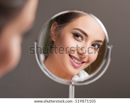 Brunette Woman And Mirror ストックフォト © lithian