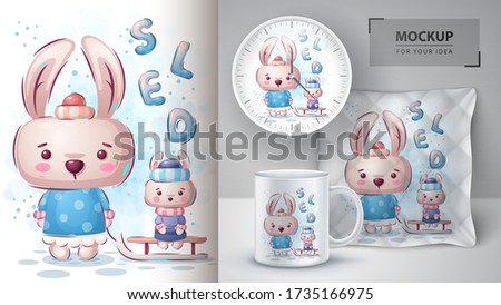 Rabbit Sledding Poster And Merchandising ストックフォト © rwgusev