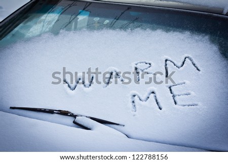 Stock fotó: Word Snow On Windshield Of Car