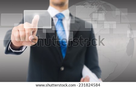 Businessman With Touch Screen Phone And The Cloud With Icons [[stock_photo]] © Ohmega1982