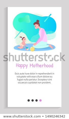 Stockfoto: Crawling Baby On Mat With Toys Motherhood Vector