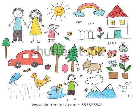 Stock fotó: Childrens Drawing Funny Happy Home