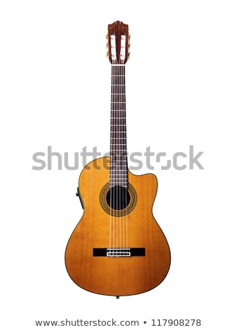 Foto d'archivio: Detail Of Classical Acoustic Guitar Isolated On A White Backgrou