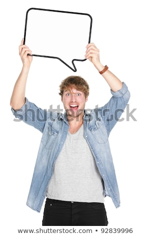 Zdjęcia stock: The Surprised Man Showing Empty White Billboard Or Banner