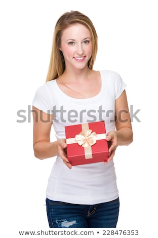 Сток-фото: Young Woman With Giftbox Isolated On White