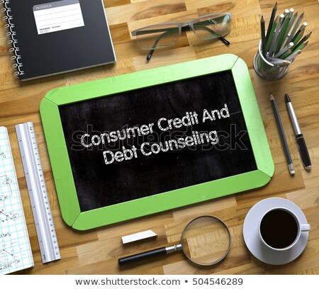 Foto stock: Small Chalkboard With Consumer Credit And Debt Counseling 3d