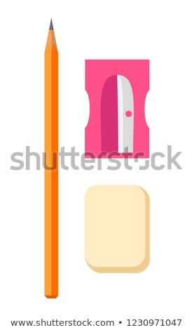 Foto stock: Wooden Pencil Pink Sharpener And Beige Rubber Set