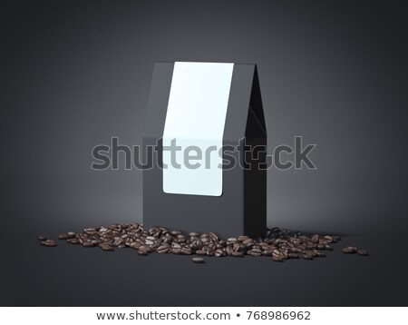 Stockfoto: Black Bag With Blank Sticker And Coffee Beans 3d Rendering