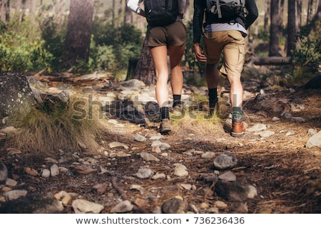 Stockfoto: Close Up Of Couple With Backpacks Hiking