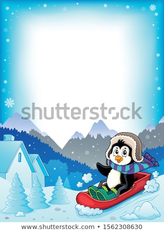 Stock fotó: Sledging Penguin Theme Frame 1