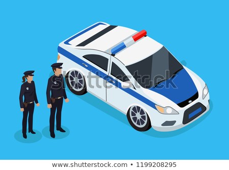 Stock photo: Policemen Standing Near Vehicle Vector Poster