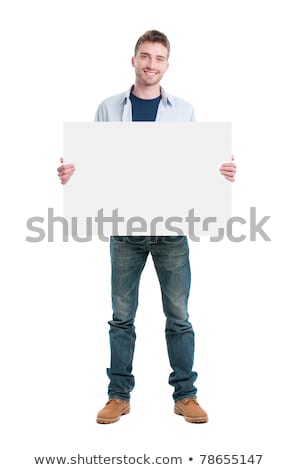 Stockfoto: Happy Boy Holding Blank Card