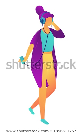 Сток-фото: Businesswoman With Headphones Listening To Music Isometric 3d Illustration