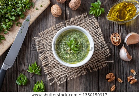 [[stock_photo]]: Pesto Made From Ground Elder Leaves Top View