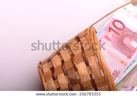 European And American Money On Wooden Basket Stockfoto © fotoscool