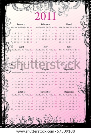 Vector Europese bloemen roze grungy kalender 2011 Stockfoto © Elisanth