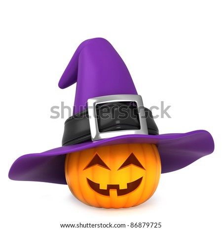 Foto stock: 3d Witches Hat On A Halloween Pumpkin