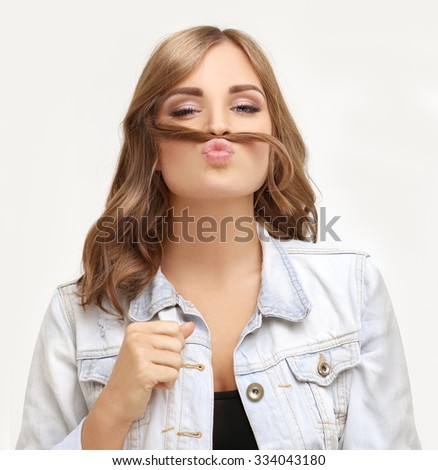 Stock photo: Young Blonde Woman With Hair Mustache
