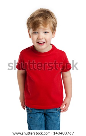 Little Boy With Red Shirt On White Background Stok fotoğraf © SLP_London