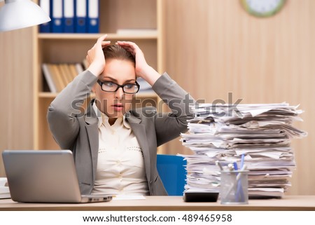 Stock fotó: Businesswoman Under Stress From Too Much Work In The Office