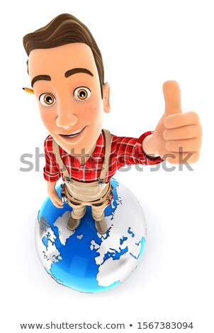 3d Handyman Is Standing On Earth With Thumb Up Zdjęcia stock © 3dmask