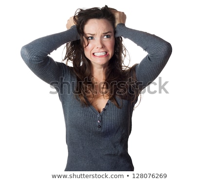 Foto stock: Young Casual Woman Pulling Her Hair