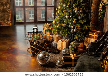 Foto stock: Composite Image Of Christmas Tree Decorated With Golden Ornaments