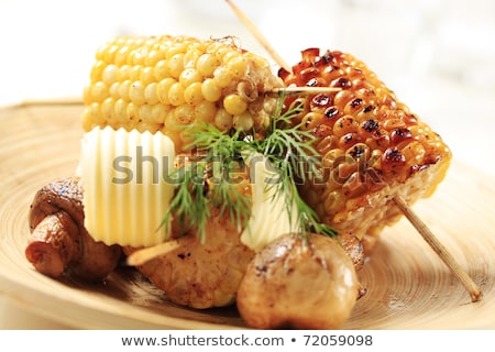 Foto stock: Roasted Sweet Corn And Mushrooms