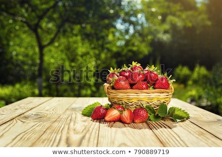 Foto stock: Fresh Strawberry In Basket On Wooden Rustic Table Closeup Delicious Juicy Red Berries Healthy
