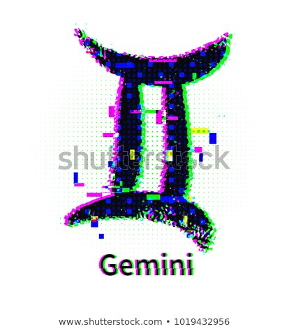 Stok fotoğraf: Gemini Zodiac Sign With Grunge And Glitch Effect
