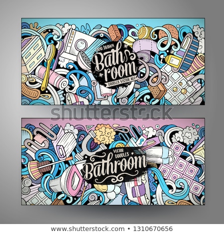 Stockfoto: Bathroom Hand Drawn Doodle Banners Set Cartoon Detailed Flyers