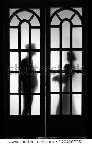 Сток-фото: Beautiful Silhouette Of Lovers Through The Glass