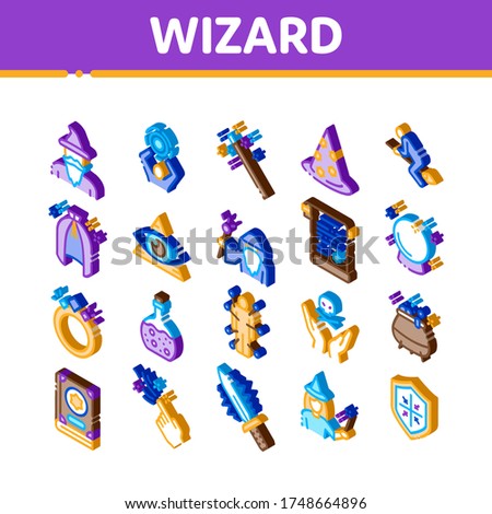 Wizard Magic Equipment Isometric Icons Set Vector Foto stock © pikepicture