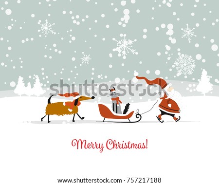 Stock foto: Christmas Dog On Sleigh