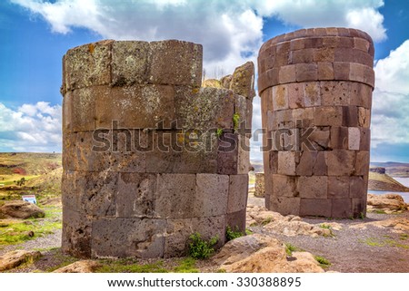 Inca Ruins In Sillustani Titicaca Lake Peru Stock fotó © klublu