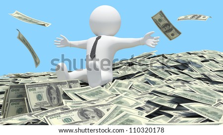 White Man Sitting On A Pile Of Money Fell From The Sky [[stock_photo]] © cherezoff