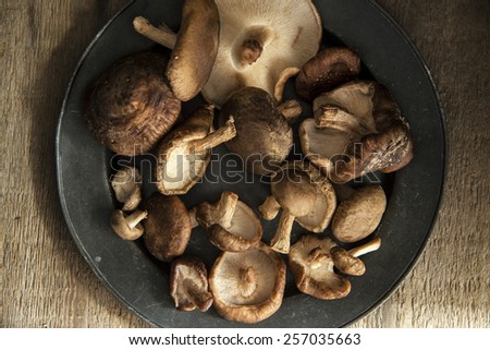 Stock photo: Fresh Shiitake Mushrooms In Moody Natural Light Setting With Vin