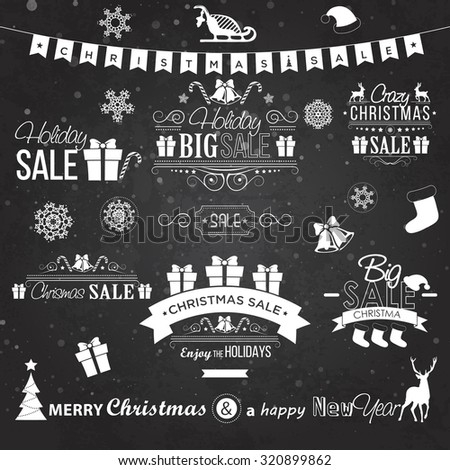 Stock photo: Christmas Sale Design Set - Labels Emblems On Black Board